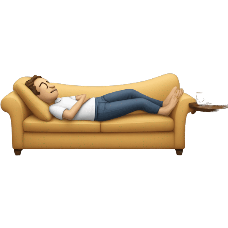 A person lying on a sofa, one leg crossed over the other, with hands behind the head, relaxing in a cozy setting emoji