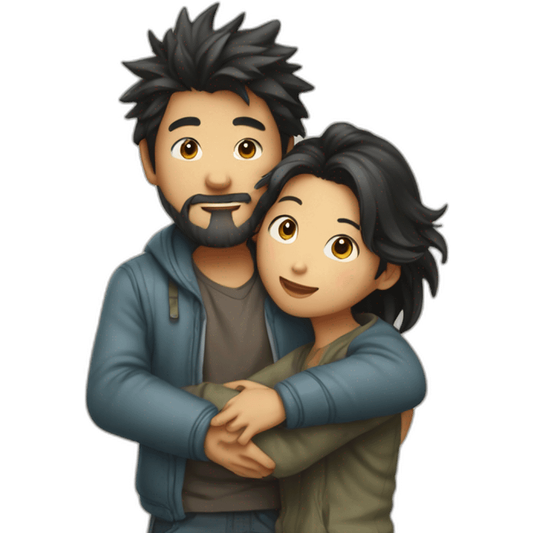 scruffy-boy-and-asian-gilr-hug emoji