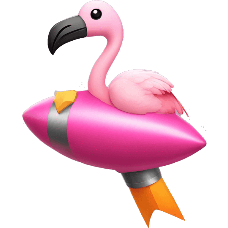 Pink flamingo on a rocket ship  emoji