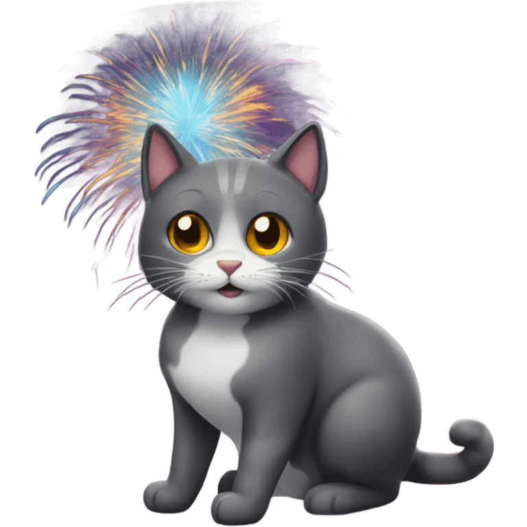 New year 2025 cat and fireworks  emoji