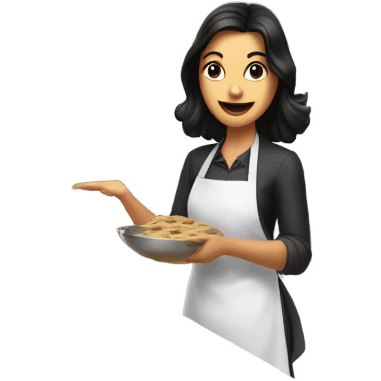 White woman with straight black hair cooking while teaching a graduate class on her birthday emoji