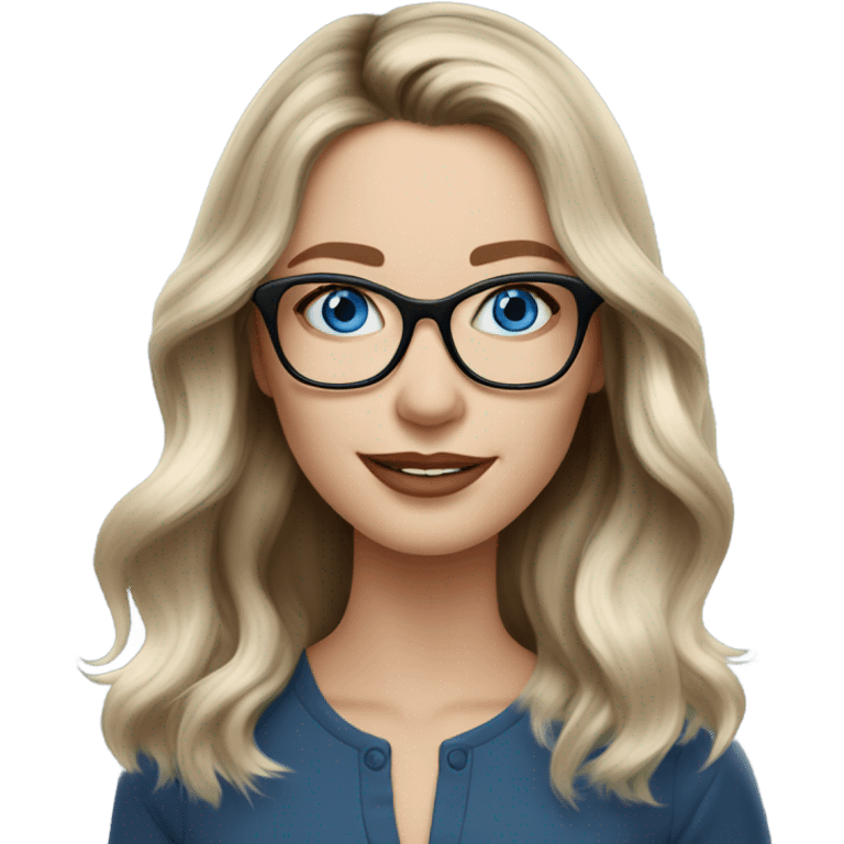 Shoulder length Balayage pale model lady with glasses and blue eyes happy  emoji