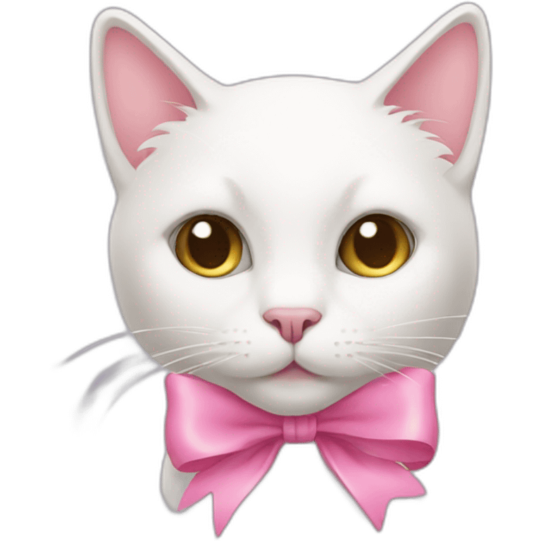 White cat with pink bow emoji