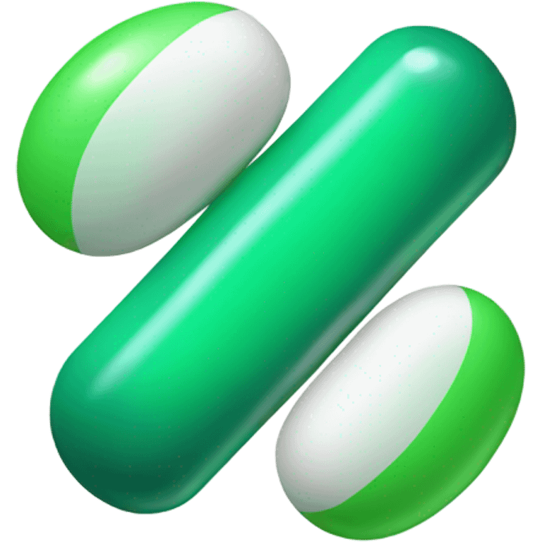 single medicine pill, top half green, bottom half white emoji