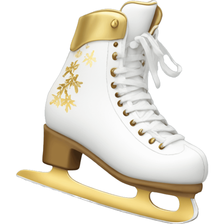 Mini white ice skates with gold detailing  emoji