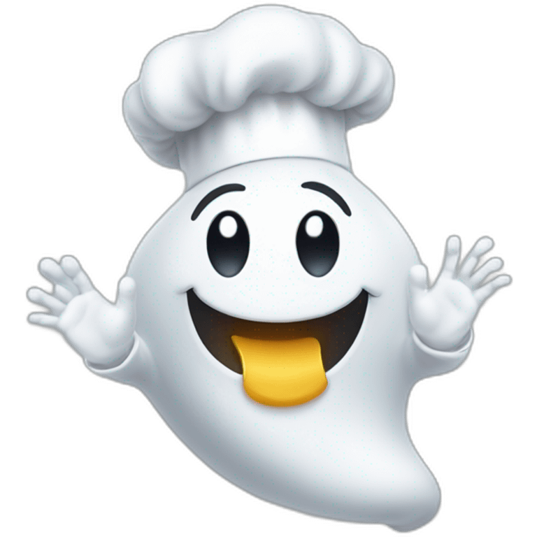 happy ghost wearing chef hat and blowing kiss with hand emoji