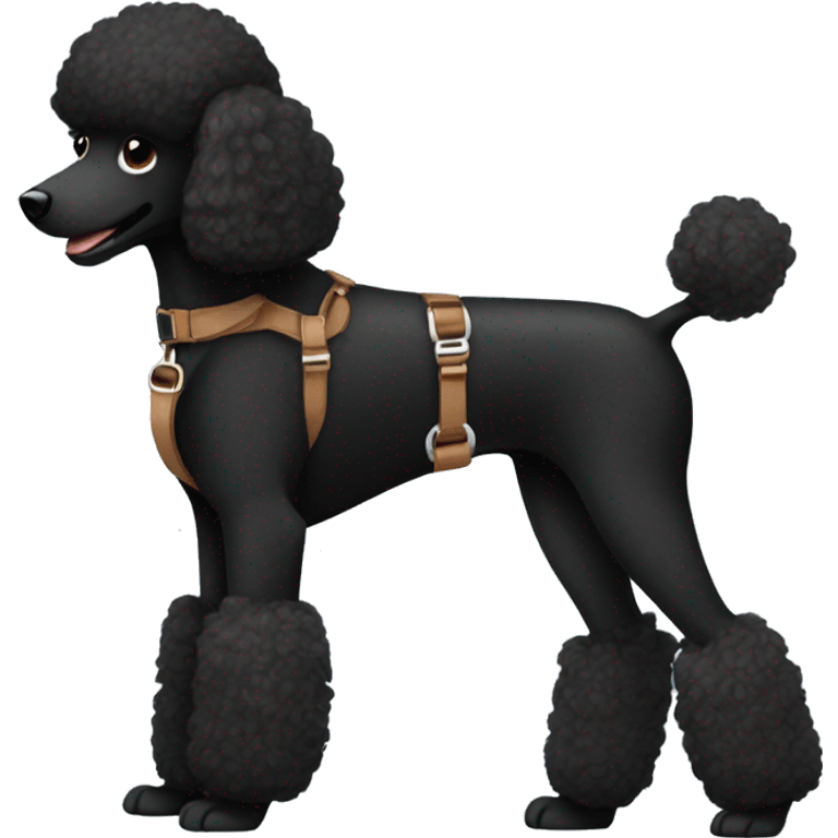 3 legs One Small furry Black Poodle with brown harness emoji