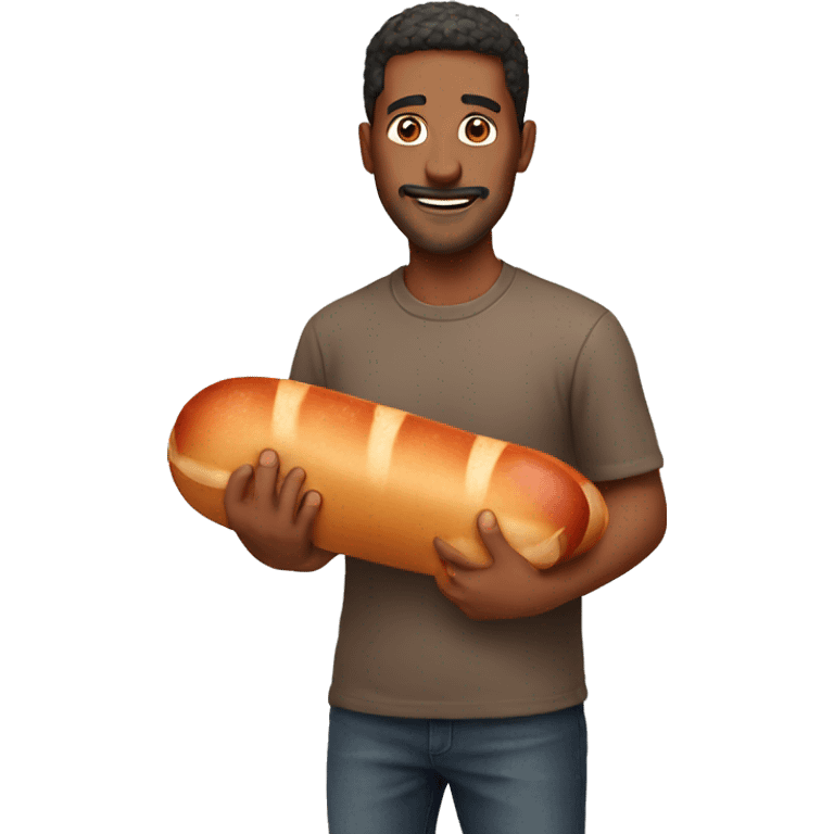 Man holding a big sausage emoji