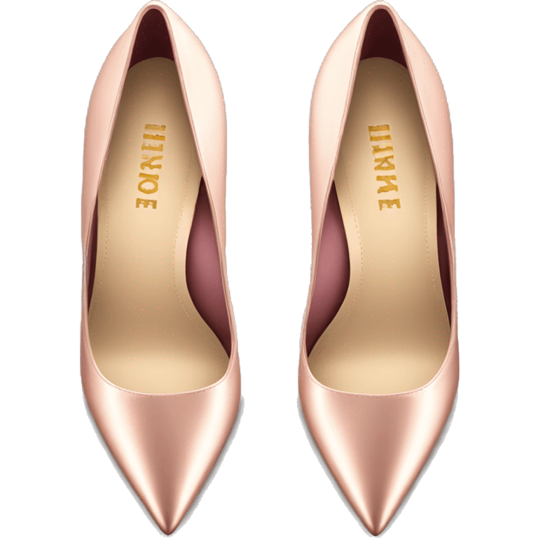 Realistic isolated top view of a pair of light rose gold spikey pointed toe high heel shoes.  emoji