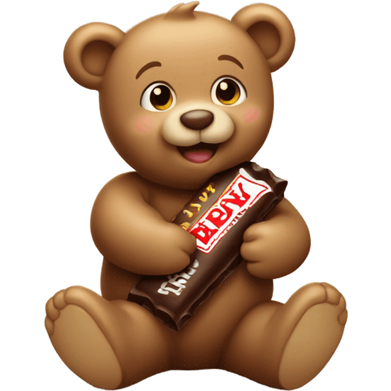 Light brown baby teddy bear eating a chocolate bar cute emoji