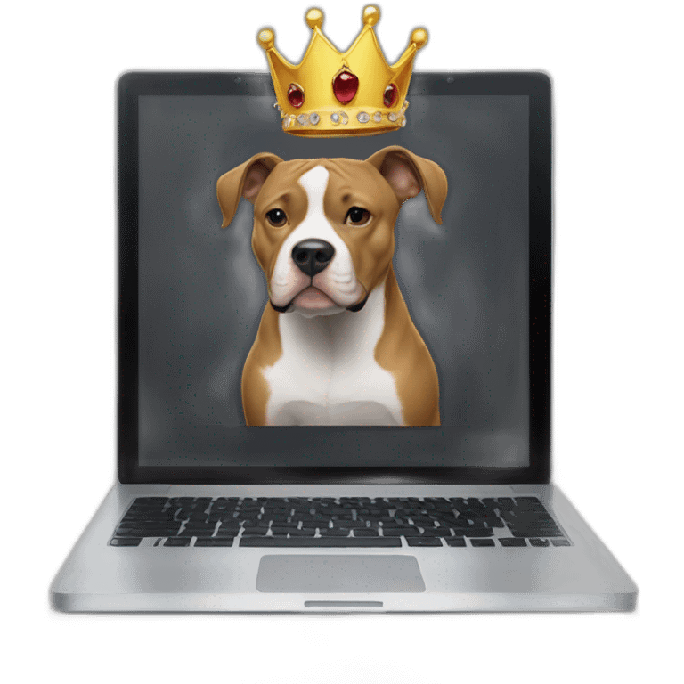 black man wearing crown behind laptop with pitbull puppy  emoji