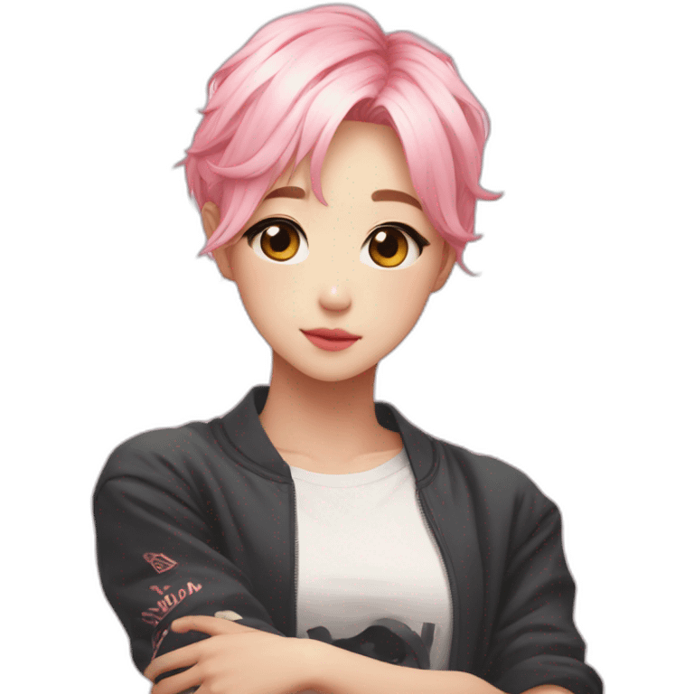 arms crossed kpop girl idol short blonde pink ish hair emoji