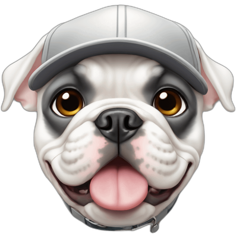 white FRENCH BULLDOG with with grey baseball hat emoji