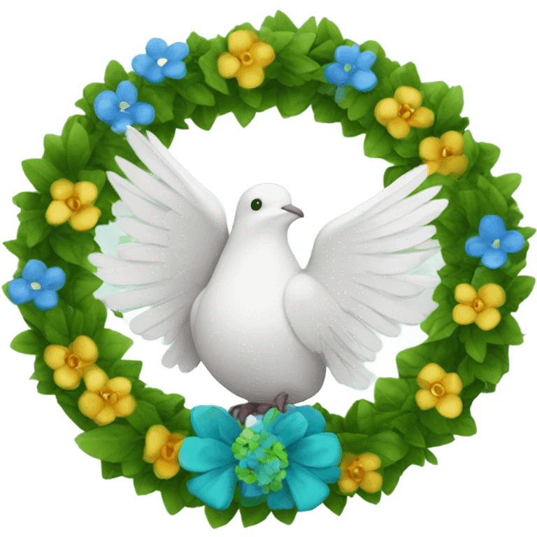 A dove with a green blooming peace wreath emoji