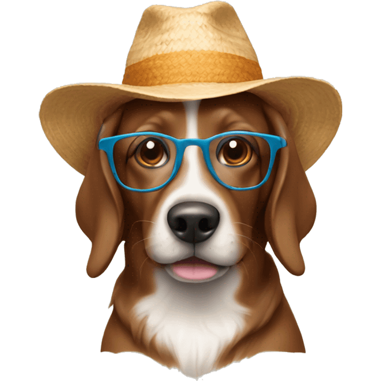 brown dog with glasses and a summer hat emoji