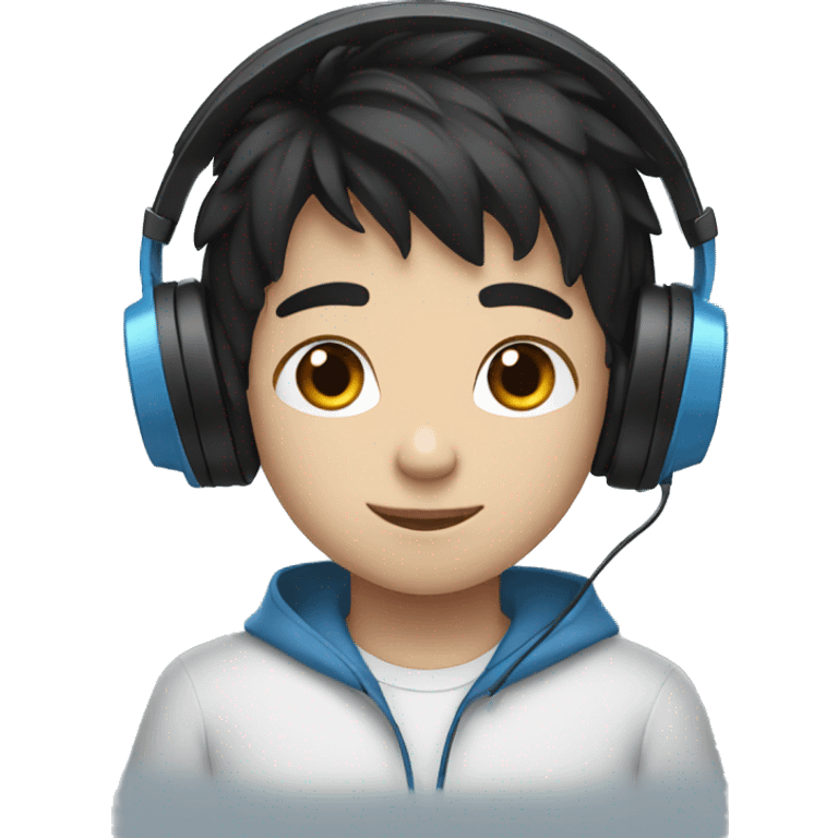 Black hair blue eyes boy with headphones emoji