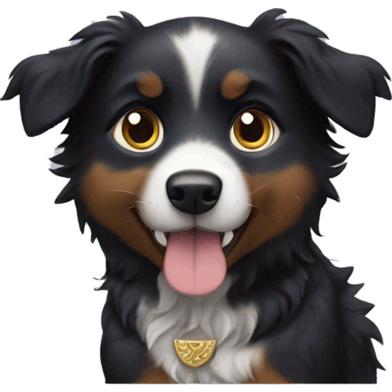 Small black australian shepherd dog with a sword emoji