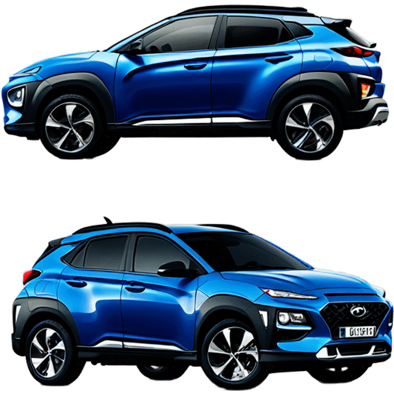 Dark blue hyundai kona hauling other hyundai konas emoji