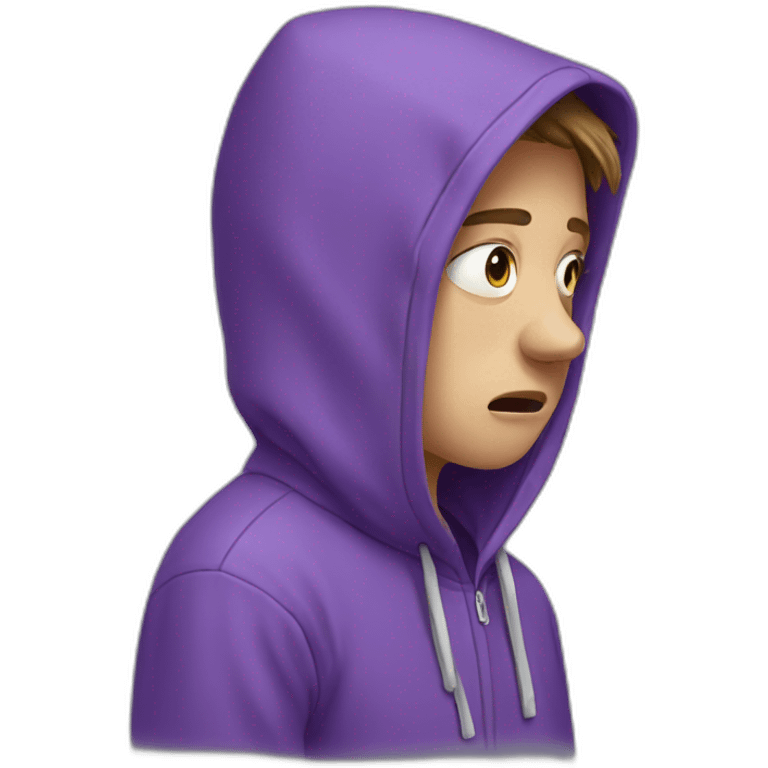 crying European teenager in a purple hoodie, crying emoji