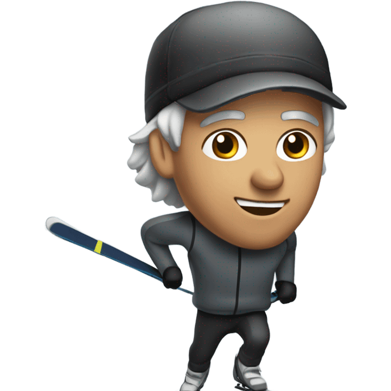 Man with Dark and gray hair on cross country skiing with a Black hat emoji