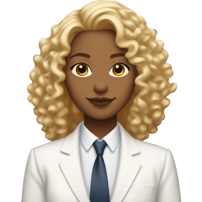 Woman with caramel skin and shoulder length blonde curly hair wearing a white suit  emoji