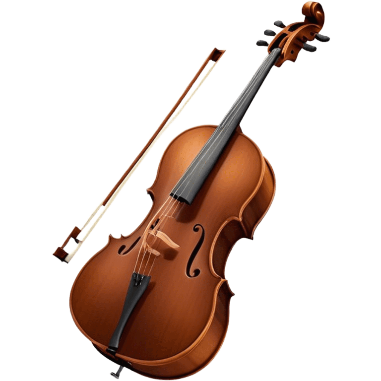 Cinematic Realistic Cello, deep brown polished wood, elegant f-holes creating contrast, warm golden light reflecting off its curves, glowing with depth and a rich musical resonance. emoji