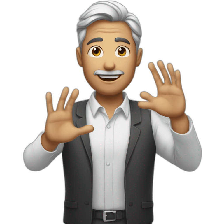 man who greeting people as puting his just one hand on his chest emoji