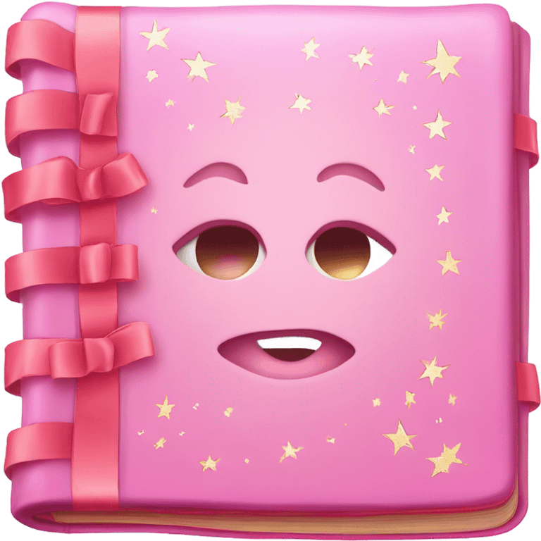 pink book, frontal view, decorated with bows and sparkles emoji