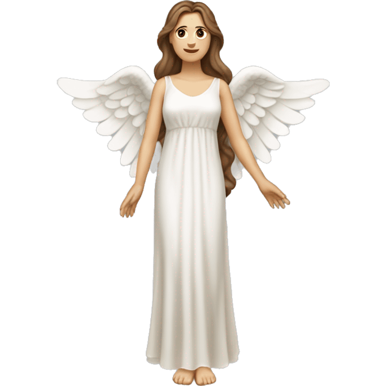 Full length white woman with brown hair dressed as a beautiful angel with wings and a long flowy dress emoji