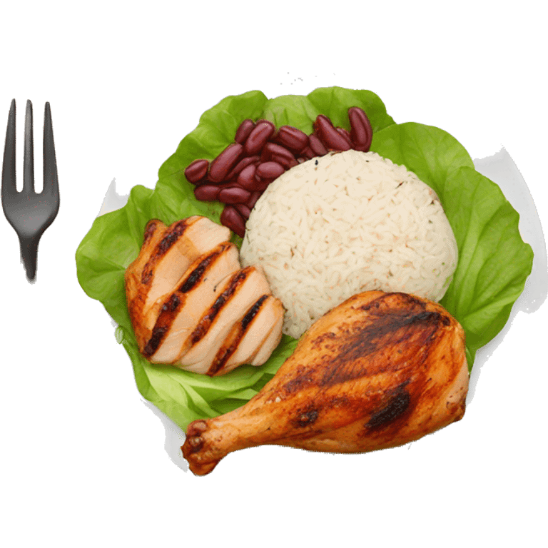 Grilled chicken with rice, red beans and salad emoji