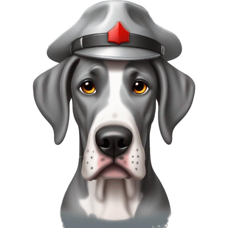 Merle grey Great Dane wearing a red fighter fighter hat  emoji