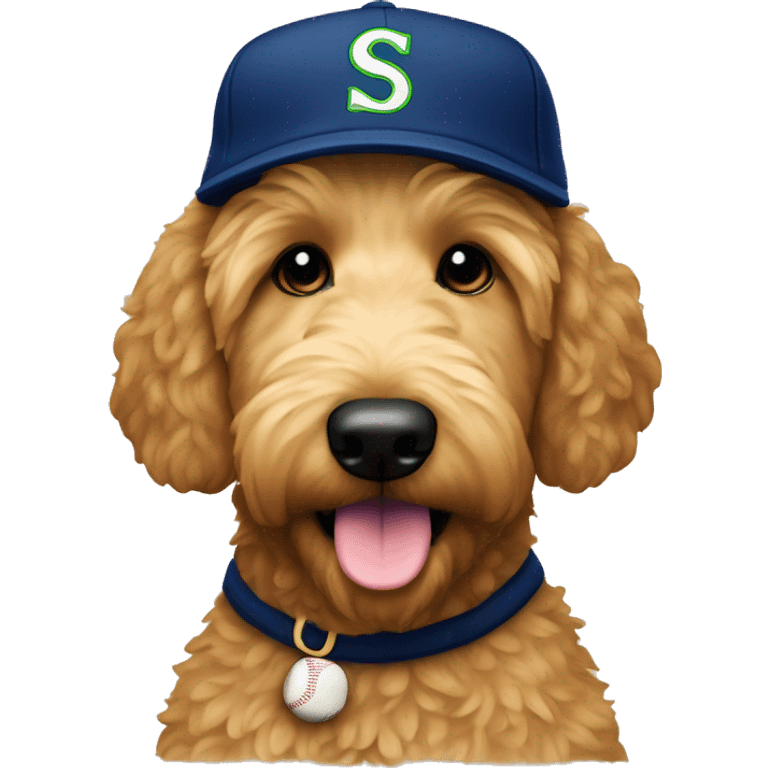 Golden doodle with Seattle baseball hat emoji