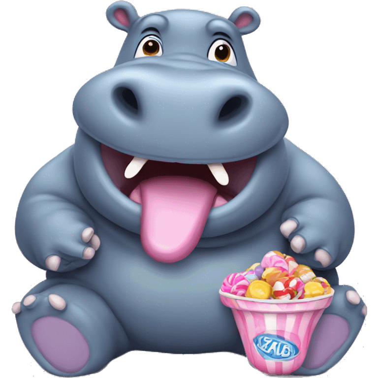 Hippo eating a candy emoji