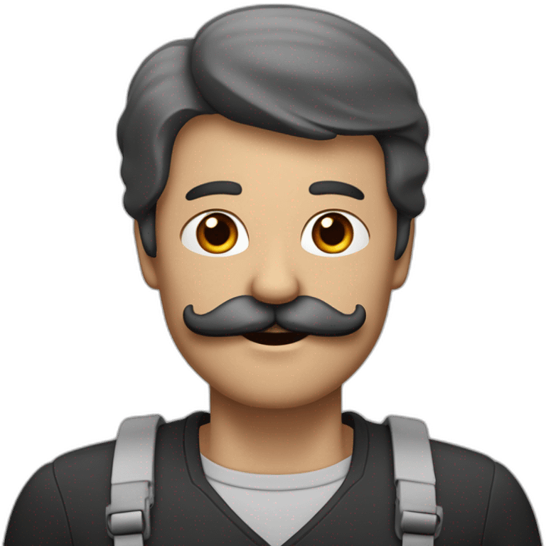 Un homme avec une moustache carré noire sous le nez, des cheveux noirs plaqués, un képi rouge et gris et le bras levé à 45 degrés  emoji