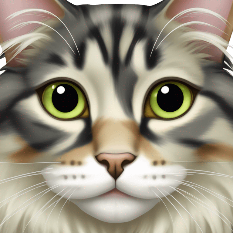 Maine coon dilute Calico half face colored and light green eyes emoji