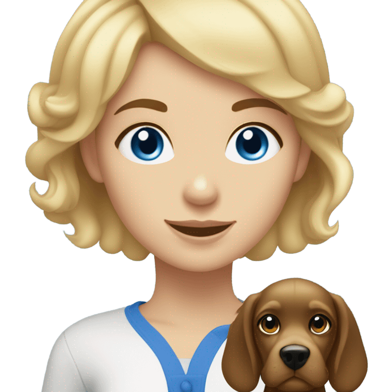 brunette girl short hair blue eyes  with blonde cocker spaniel emoji