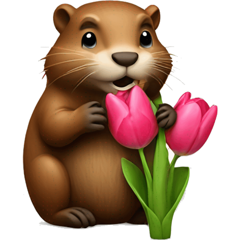 A beaver holing a tulip emoji