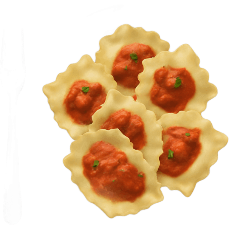 A plate of ravioli with red sauce emoji