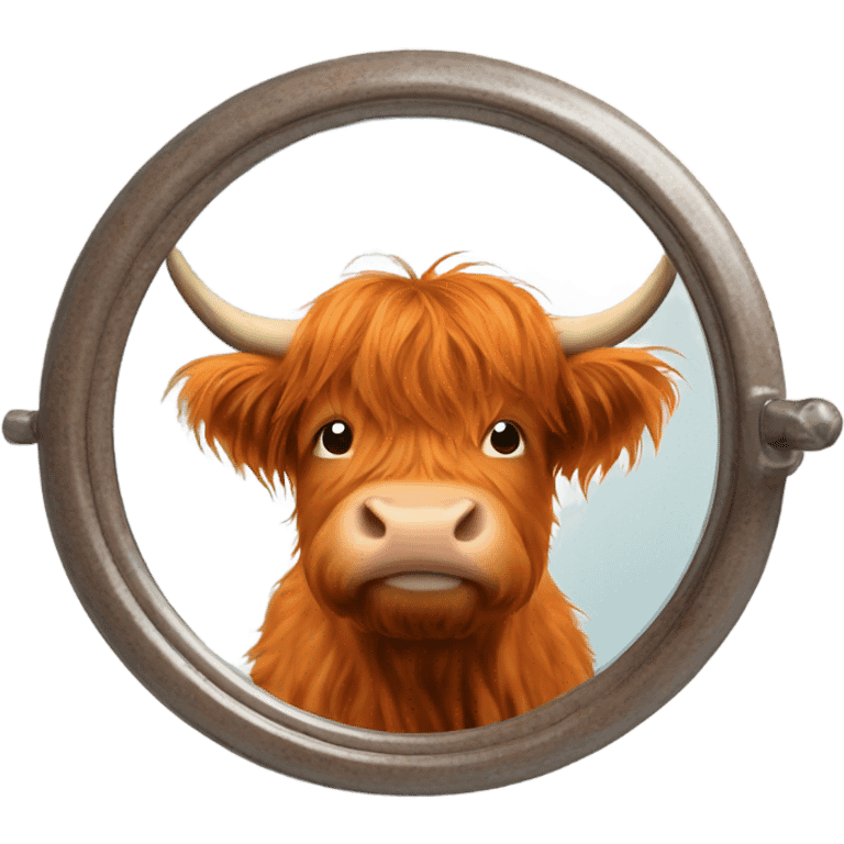 A ginger highland cow, looking into a mirror  emoji