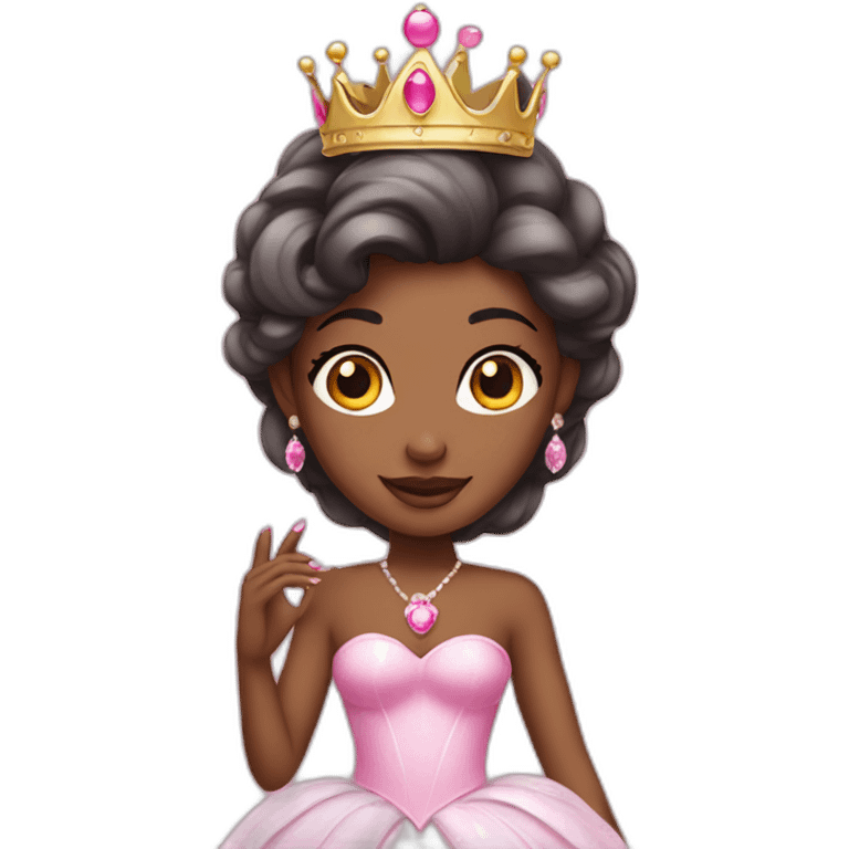 pink princess with crown and princess dress showing pink nails emoji