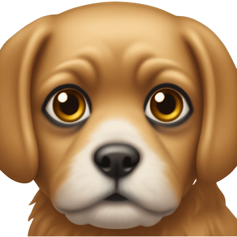 Un emoji de una perrita pekinés pequeña y de color caramelo con la nariz pequeña y ojos grandes  emoji