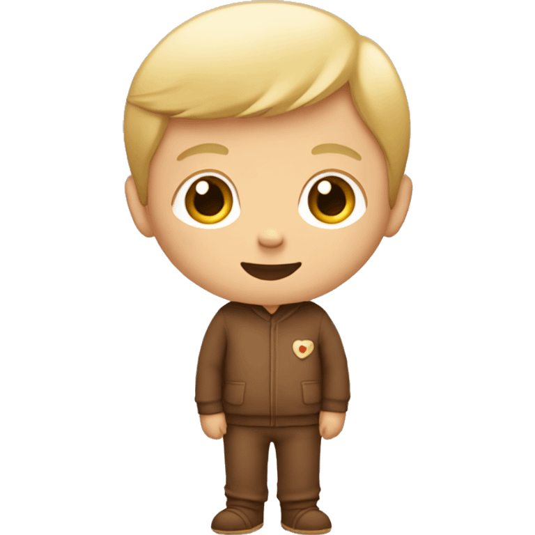 A little white boy with blond hair, in brown pajamas with a teddy bear in his hands emoji