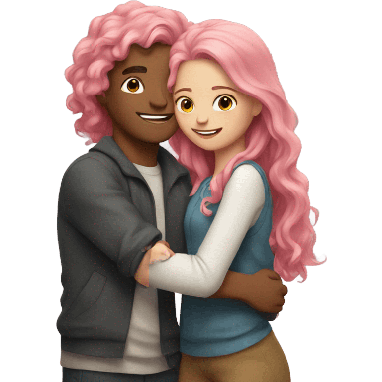 make a guy and a girl, they're hugging, the girl has pink long wavy hair. emoji