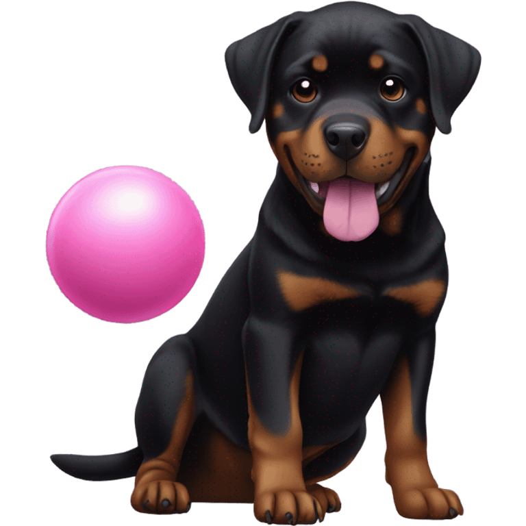 Rottweiler with a pink ball in its mouth emoji