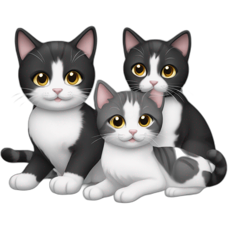 Family of 3 cats, a black one and white one and grey kitten emoji