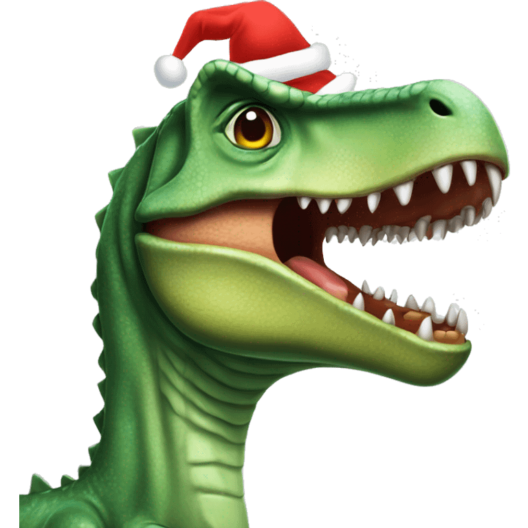 Dinosaurio con gorro de navidad emoji