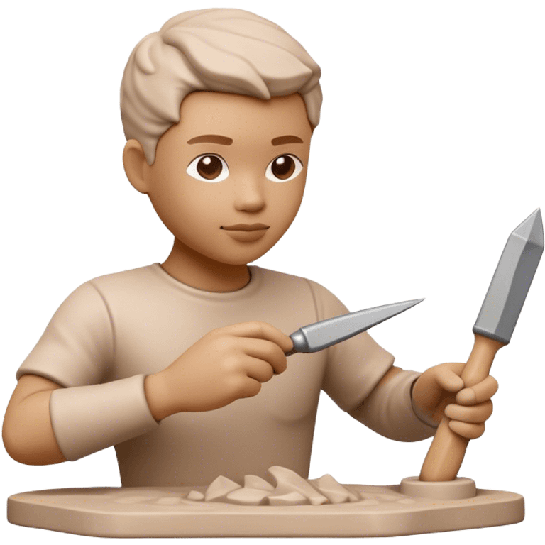 Sculpting icon, clay being shaped with sculpting tools, unfinished sculpture on a textured surface, minimalistic style, clean lines, transparent background. emoji