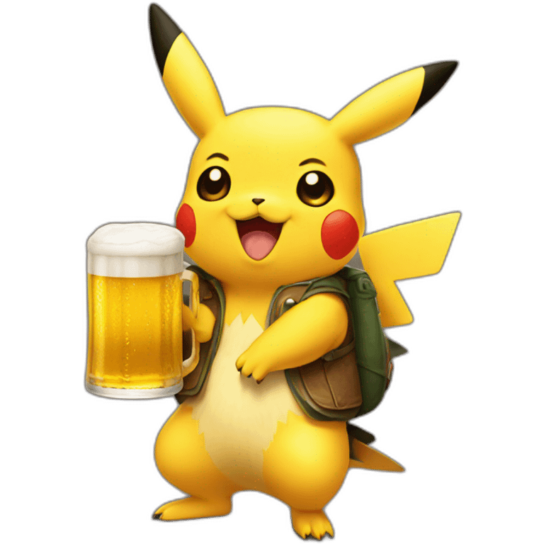 Pikachu with beer emoji