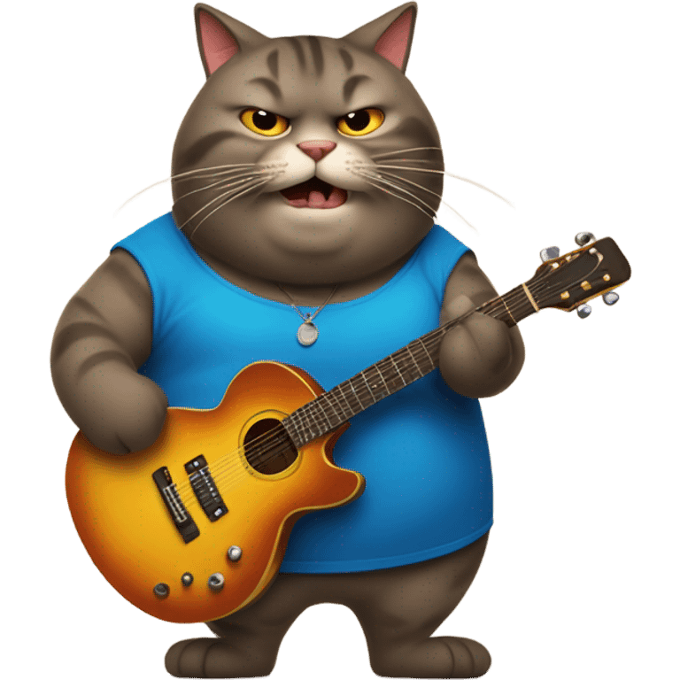 Incredibly fat mad cat, playing guitar emoji