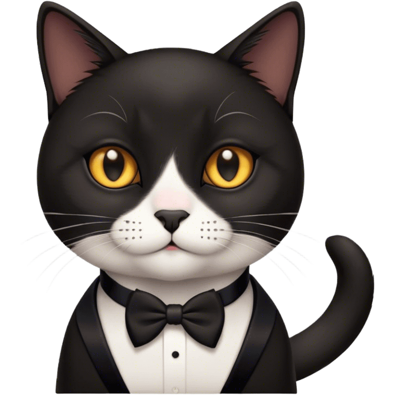 black tuxedo cat with black face and brown eyes emoji